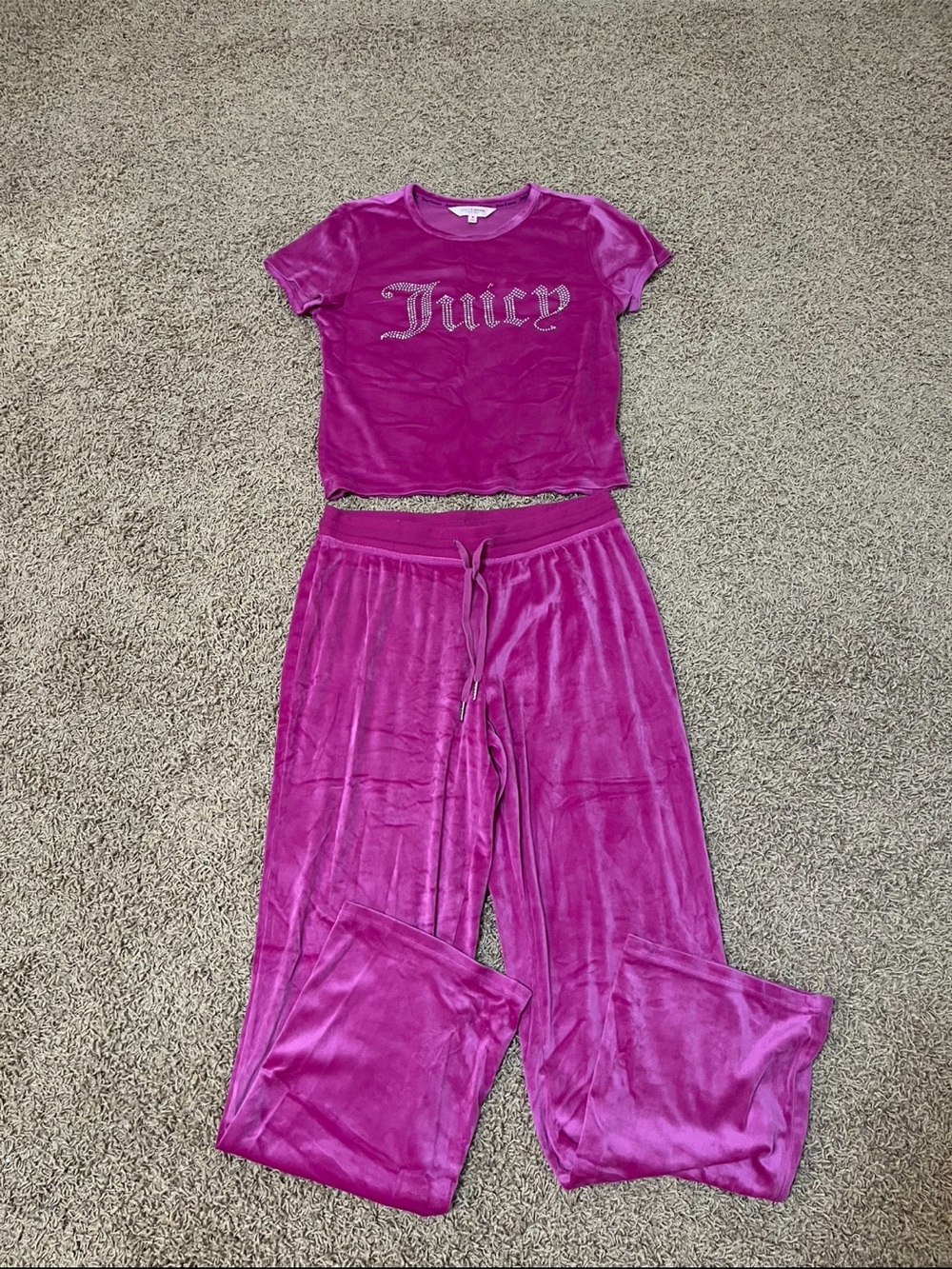 Juicy Pink Velour Pajama Set - Short Sleeve Top & Pants